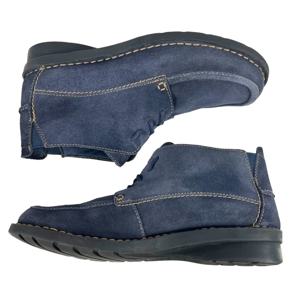 Clarks Womens‎ 7.5 Bendables 63002 Navy Blue Suede Chukka Lace-Up Ankle Boot